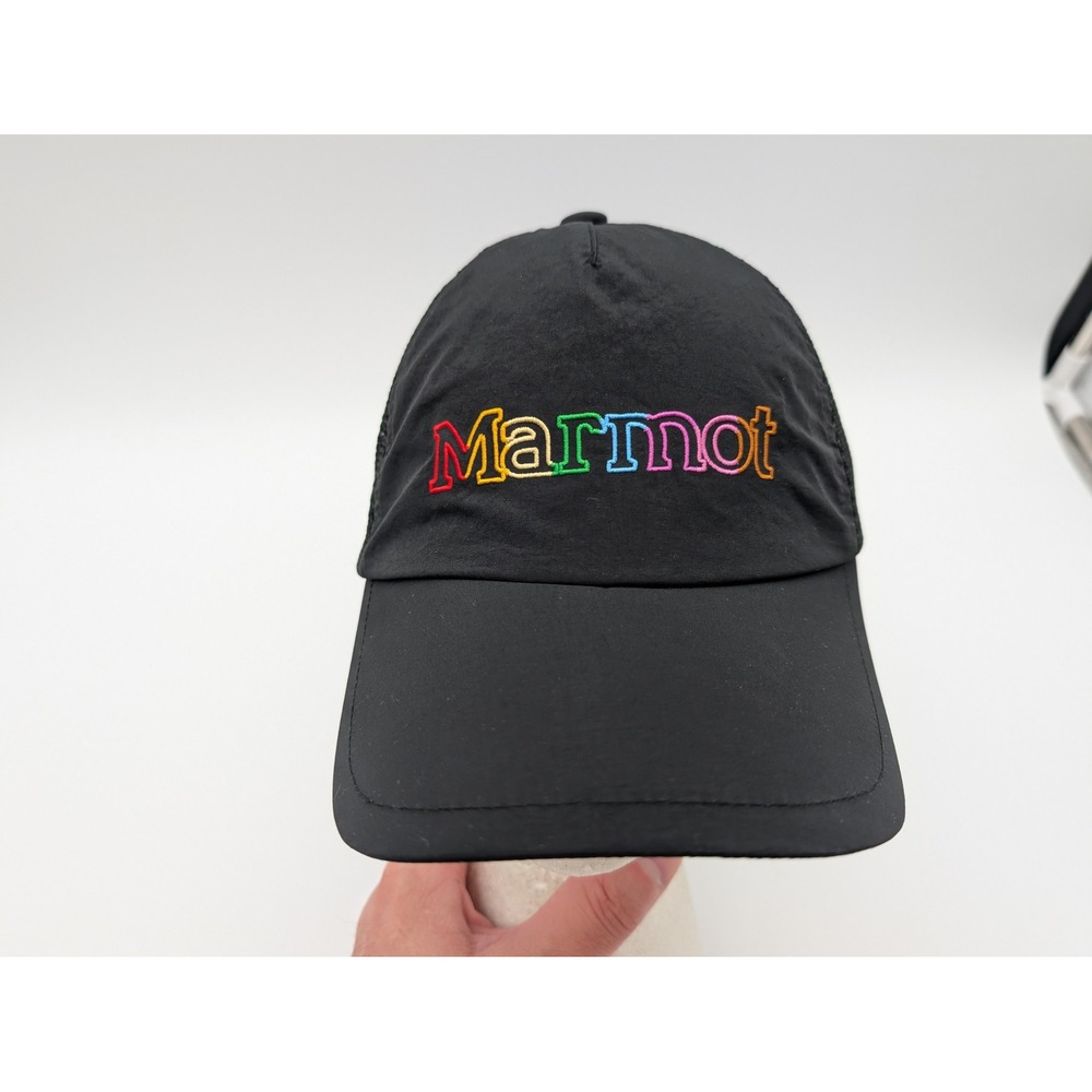 Marmot Black Rainbow Logo Trucker Hat Snapback Mesh Trail Cap S/M Pride